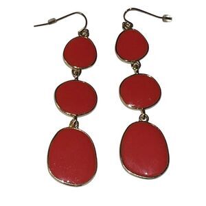 Long Orange Triple Circle Statement Earrings